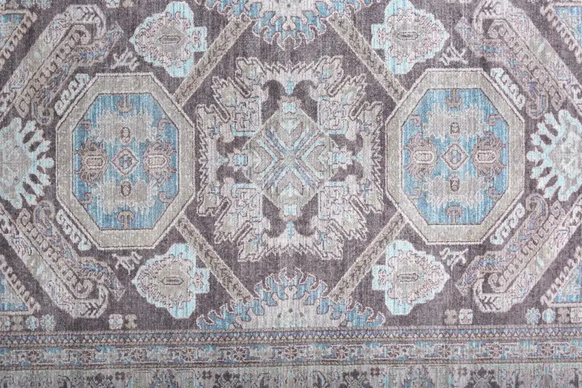Gray Taupe And Blue Floral Area Rug Photo 5
