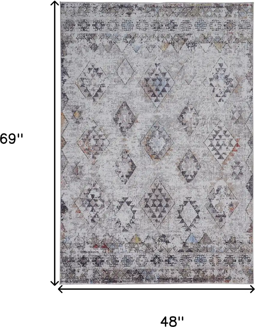 Gray Taupe And Blue Geometric Stain Resistant Area Rug Photo 10