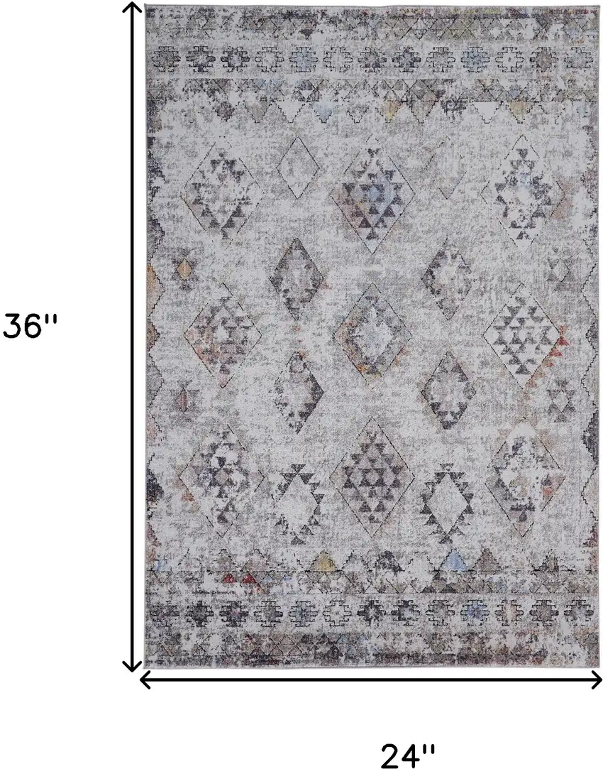 Gray Taupe And Blue Geometric Stain Resistant Area Rug Photo 10