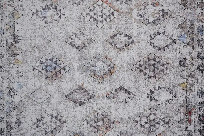 Gray Taupe And Blue Geometric Stain Resistant Area Rug Photo 9