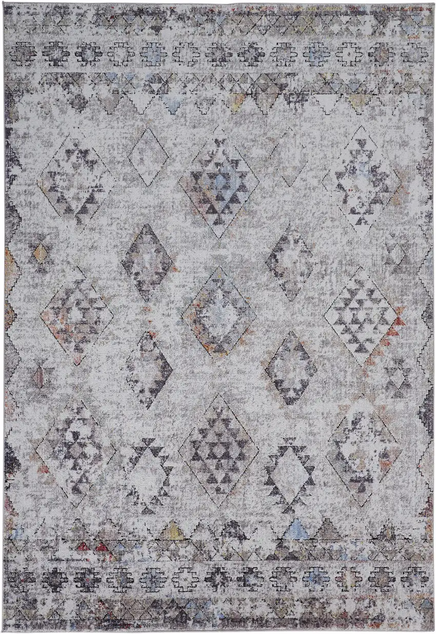 Gray Taupe And Blue Geometric Stain Resistant Area Rug Photo 1
