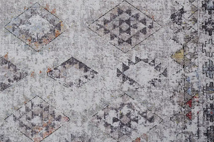 Gray Taupe And Blue Geometric Stain Resistant Area Rug Photo 8