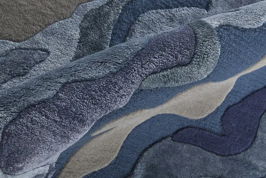 Gray Taupe And Blue Wool Abstract Tufted Handmade Area Rug Photo 5