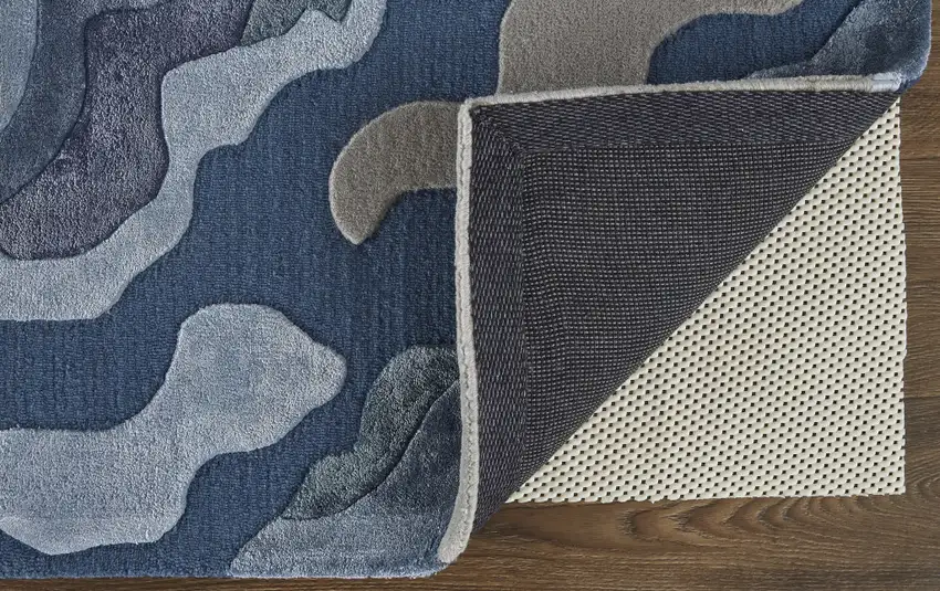 Gray Taupe And Blue Wool Abstract Tufted Handmade Area Rug Photo 9