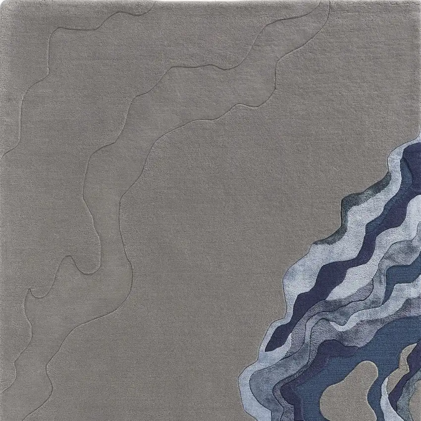 Blue and Gray Wool Abstract Hand Tufted Area Rug Photo 4