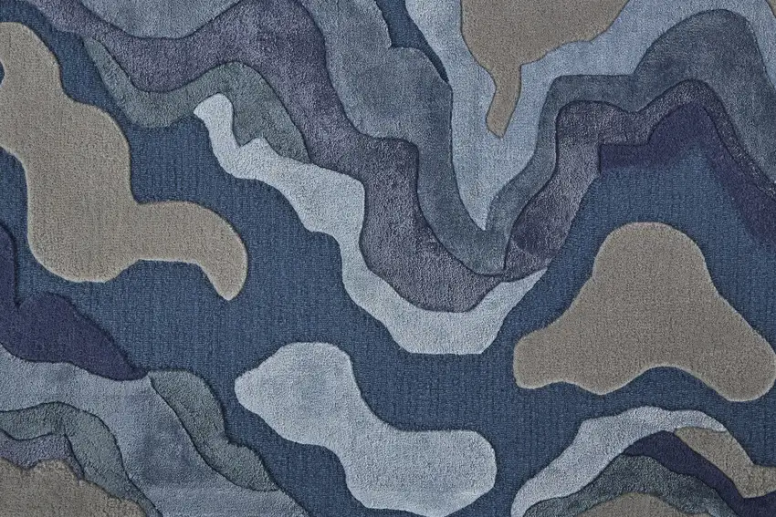 Gray Taupe And Blue Wool Abstract Tufted Handmade Area Rug Photo 9