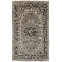 Photo of Gray Taupe And Blue Wool Floral Hand Knotted Stain Resistant Area Rug