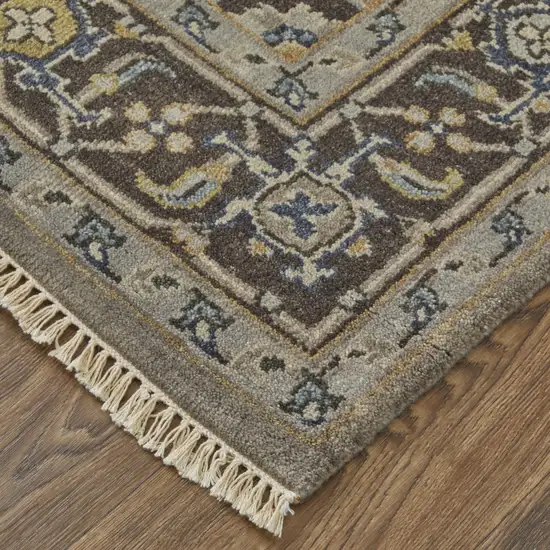 Beige Blue And Gray Wool Medallion Hand Knotted Area Rug Photo 5