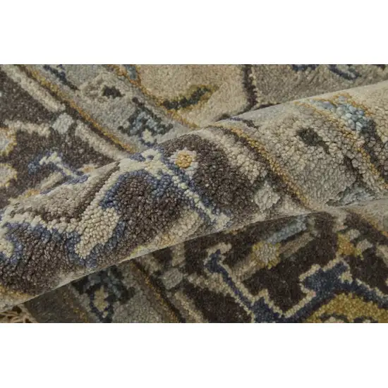 Beige Blue And Gray Wool Medallion Hand Knotted Area Rug Photo 8