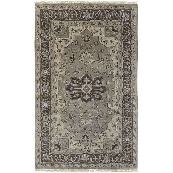 Beige Blue And Gray Wool Medallion Hand Knotted Area Rug Photo 2