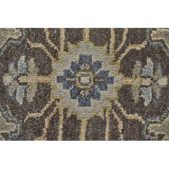 Beige Blue And Gray Wool Medallion Hand Knotted Area Rug Photo 9