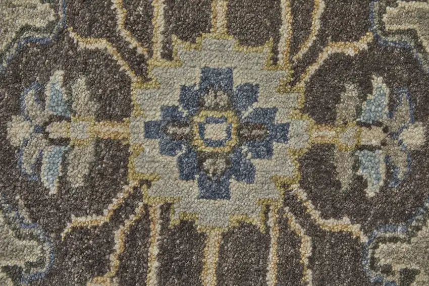Beige Blue And Gray Wool Medallion Hand Knotted Area Rug Photo 9