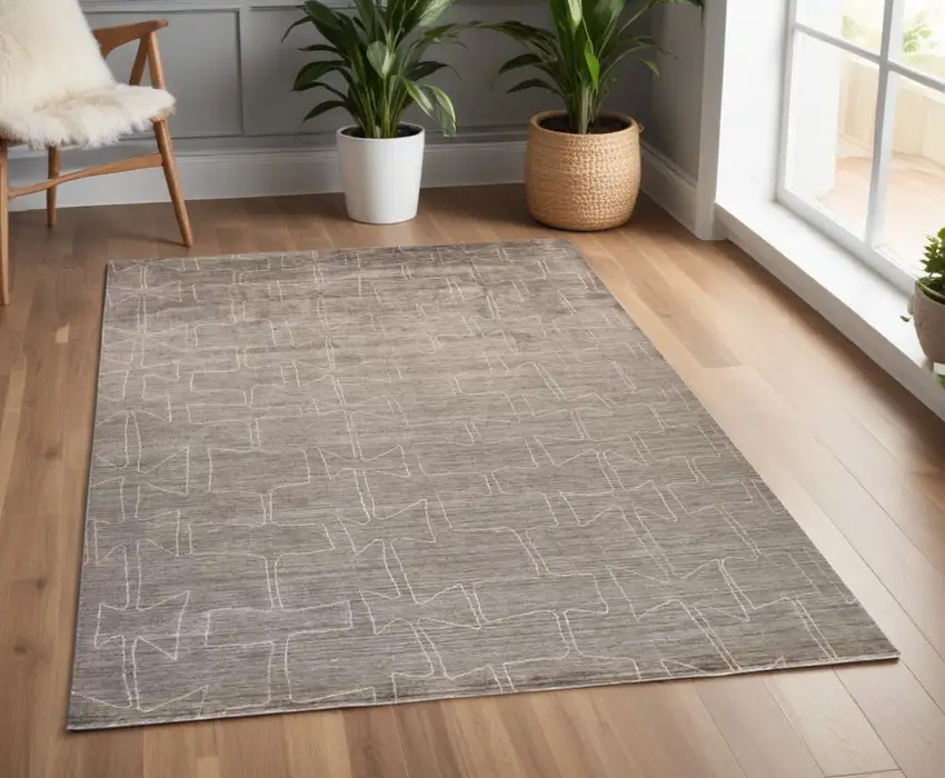 Gray and Ivory Abstract Hand Woven Area Rug Photo 1