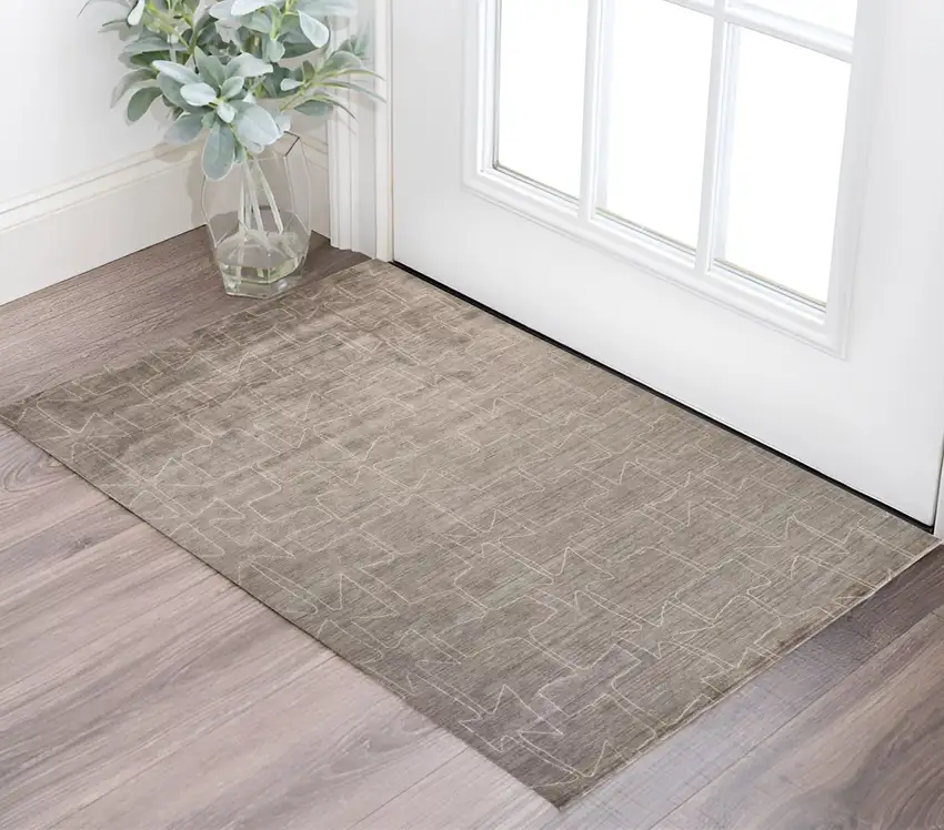Gray and Ivory Abstract Hand Woven Area Rug Photo 1
