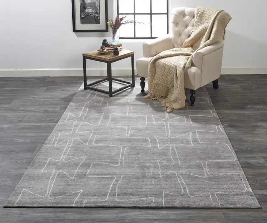 Gray Taupe And Ivory Abstract Hand Woven Area Rug Photo 7