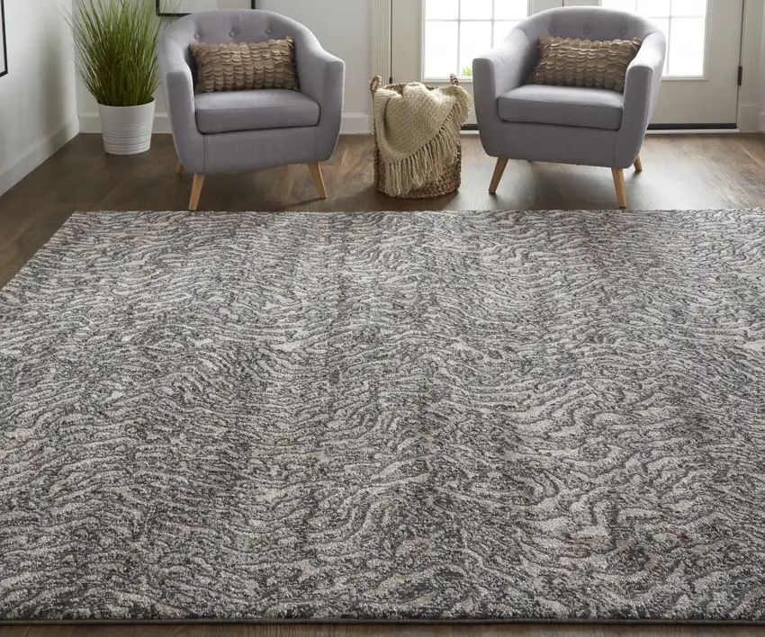 Gray Taupe And Ivory Abstract Power Loom Stain Resistant Area Rug Photo 7