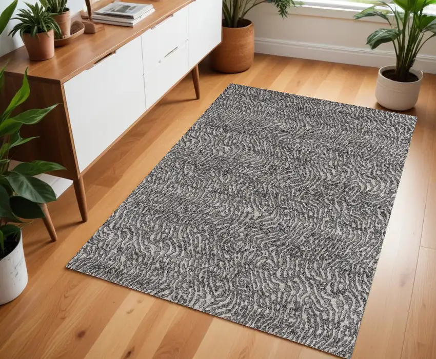 Gray and Ivory Abstract Power Loom Area Rug Photo 1