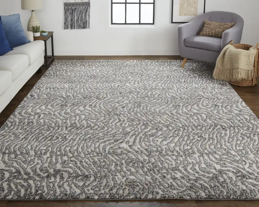 Gray Taupe And Ivory Abstract Power Loom Stain Resistant Area Rug Photo 5