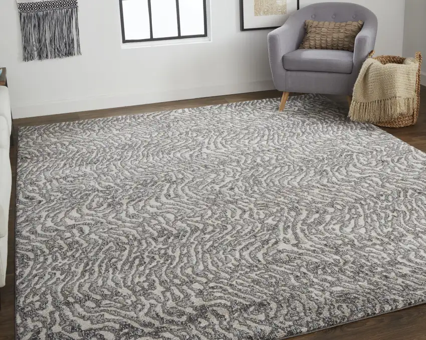 Gray Taupe And Ivory Abstract Power Loom Stain Resistant Area Rug Photo 6