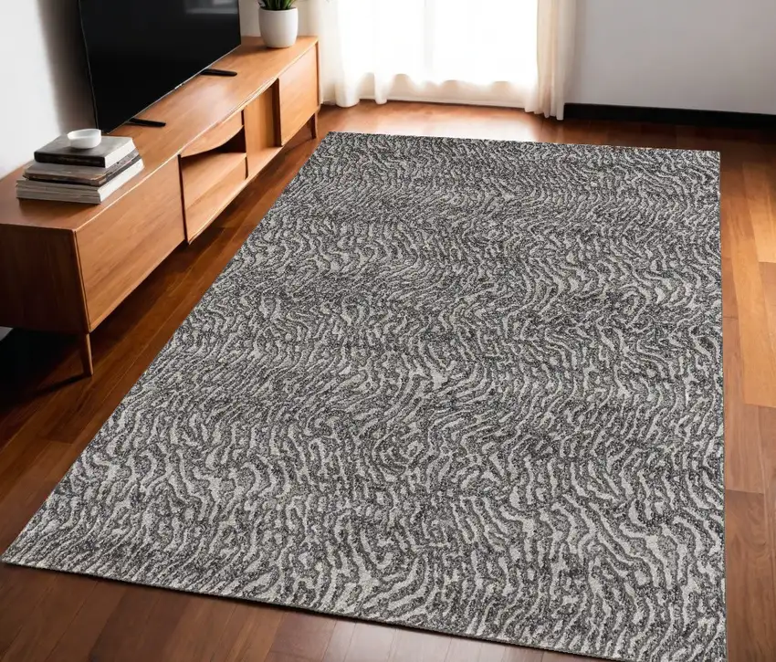 Gray and Ivory Abstract Power Loom Area Rug Photo 1