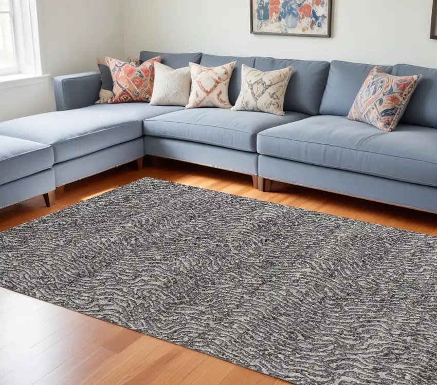 Gray and Ivory Abstract Power Loom Area Rug Photo 1