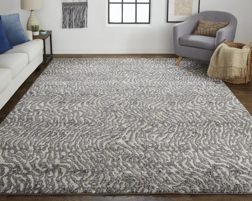 Gray Taupe And Ivory Abstract Power Loom Stain Resistant Area Rug Photo 2