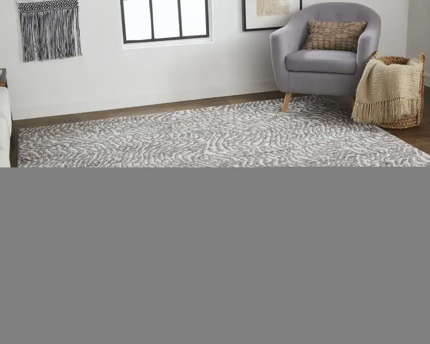 Gray Taupe And Ivory Abstract Power Loom Stain Resistant Area Rug Photo 3