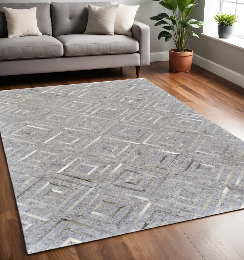 Gray and Ivory Geometric Hand Woven Area Rug Photo 1