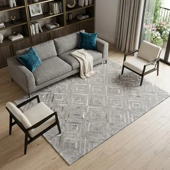 Gray Taupe And Ivory Geometric Hand Woven Area Rug Photo 1