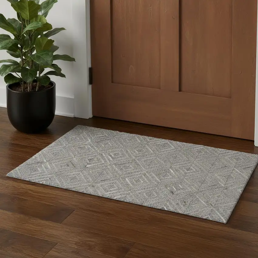 Gray Taupe And Ivory Geometric Hand Woven Area Rug Photo 1