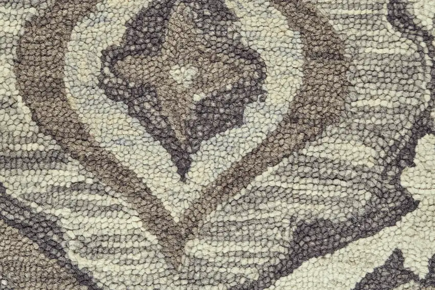 Gray Taupe And Ivory Wool Floral Tufted Handmade Area Rug With Fringe Photo 6