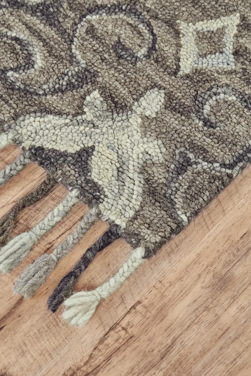 Gray Taupe And Ivory Wool Floral Tufted Handmade Area Rug With Fringe Photo 5