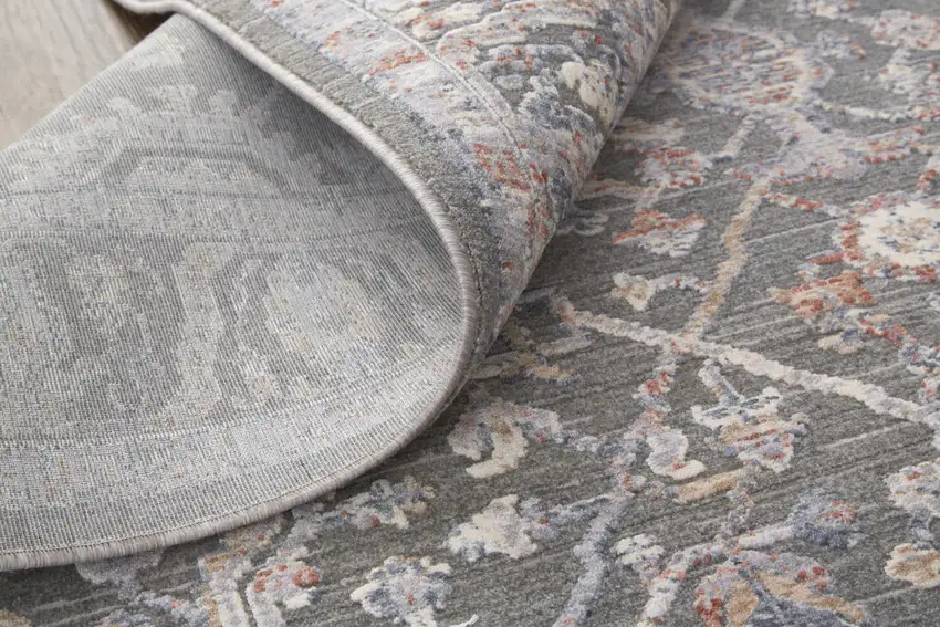 Gray Taupe And Pink Floral Power Loom Area Rug Photo 5
