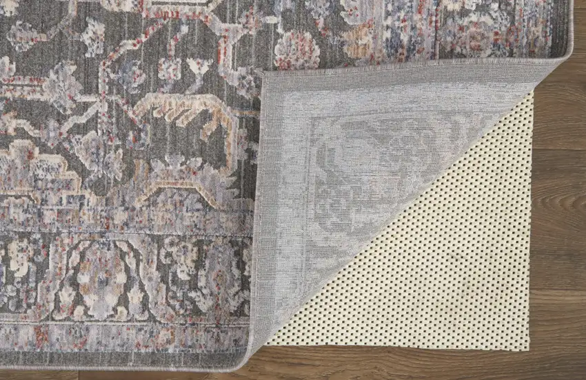 Gray Taupe And Pink Floral Power Loom Area Rug Photo 4