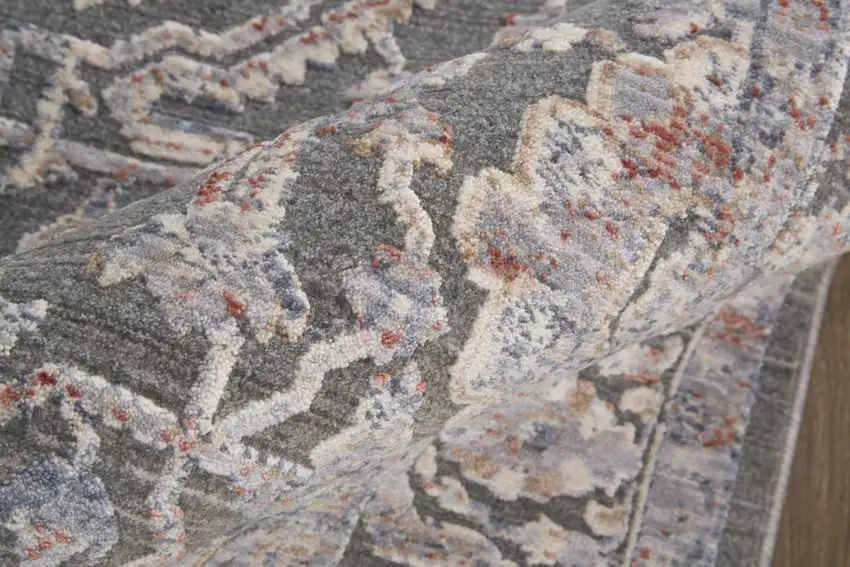 Gray Taupe And Pink Floral Power Loom Area Rug Photo 8