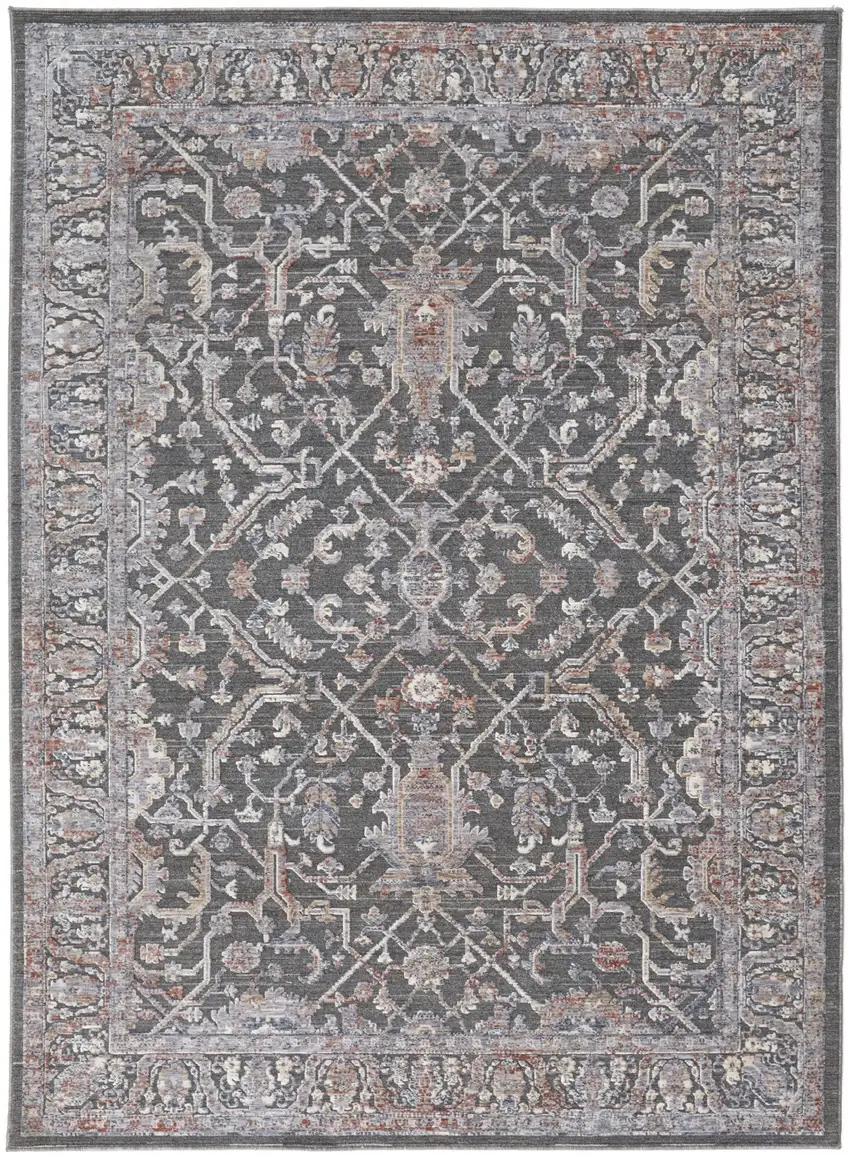 Gray Taupe And Pink Floral Power Loom Area Rug Photo 1