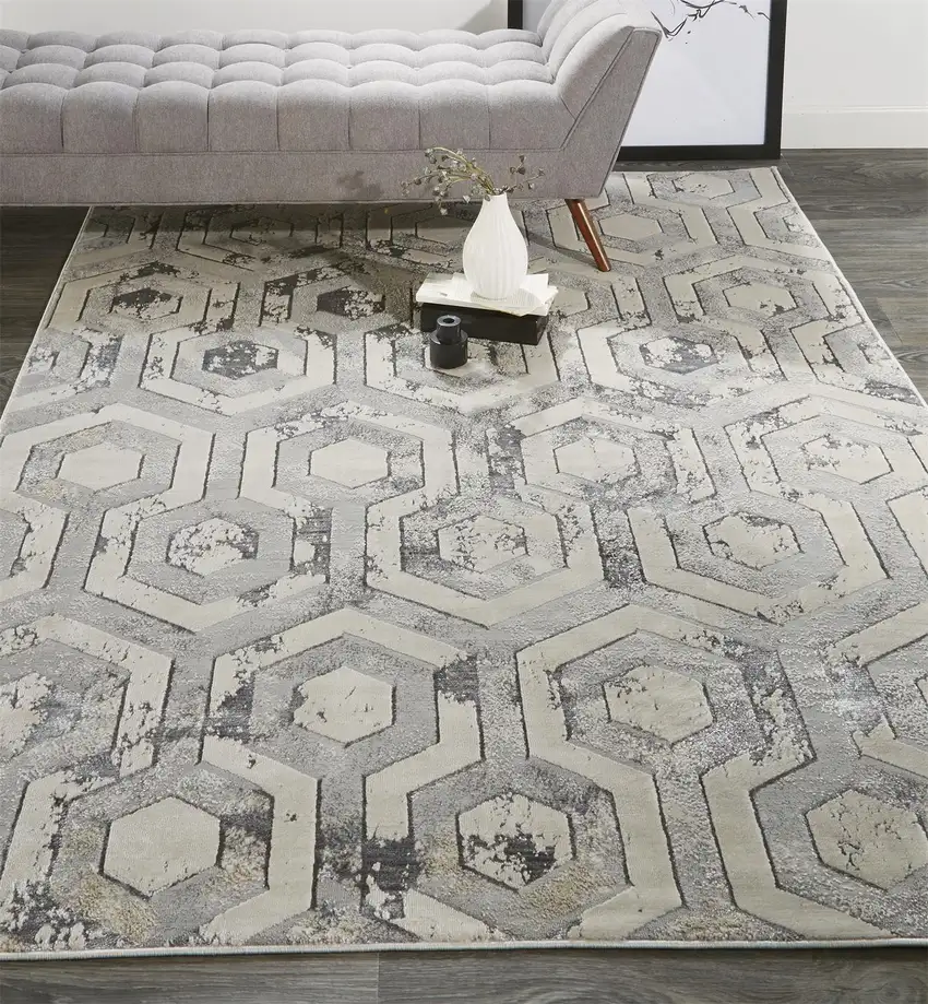 Gray Taupe And Silver Abstract Area Rug Photo 8