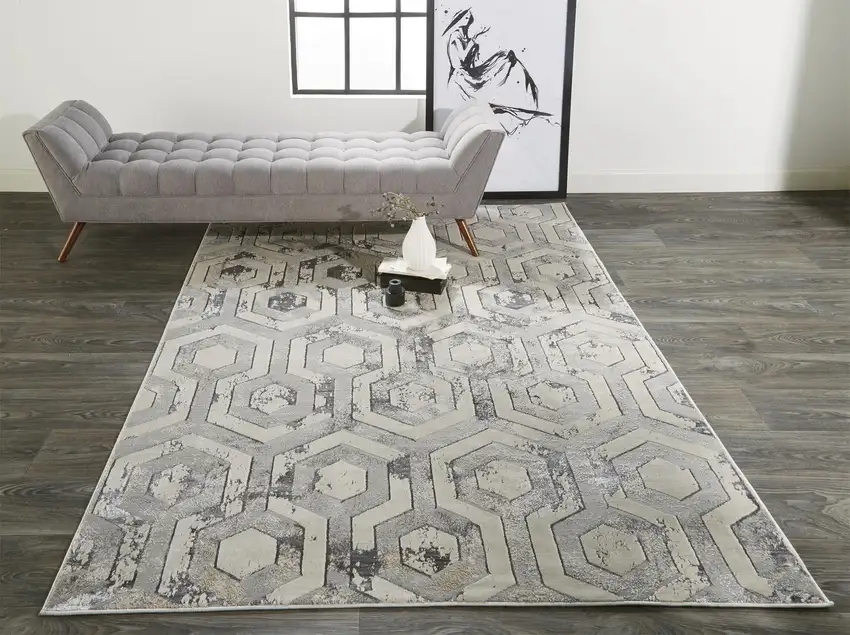 Gray Taupe And Silver Abstract Area Rug Photo 6