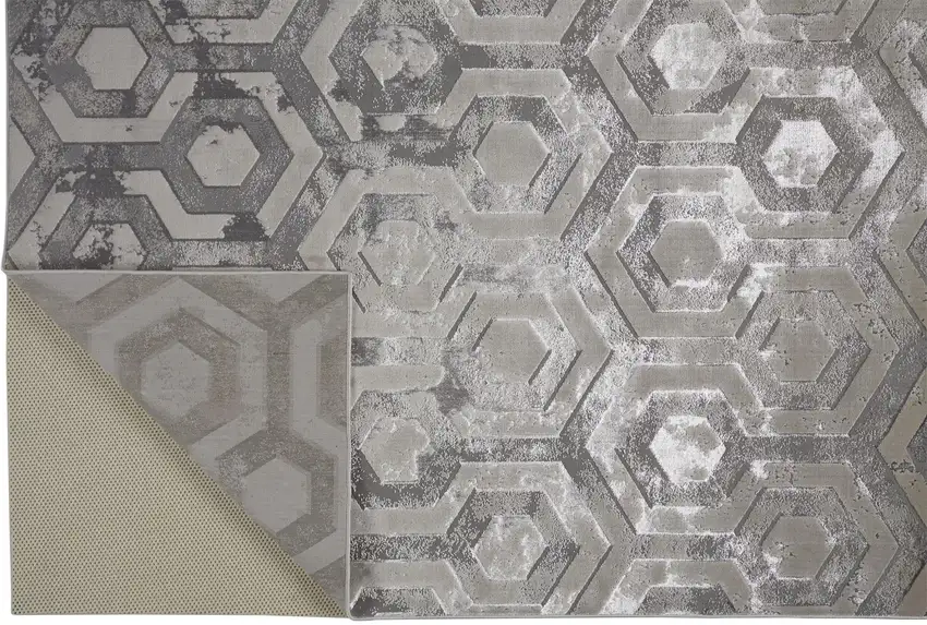 Gray Taupe And Silver Abstract Stain Resistant Area Rug Photo 6