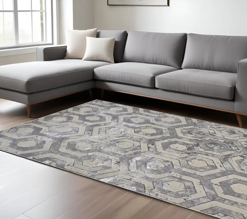 Gray Abstract Non Skid Area Rug Photo 1