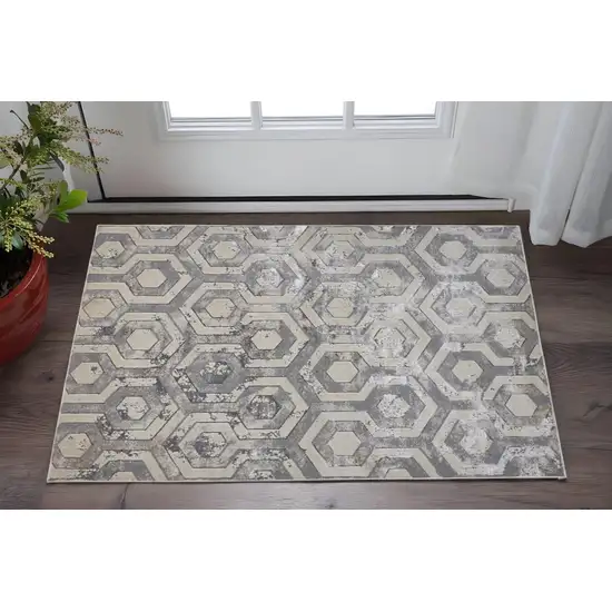 Gray Taupe And Silver Abstract Stain Resistant Area Rug Photo 1