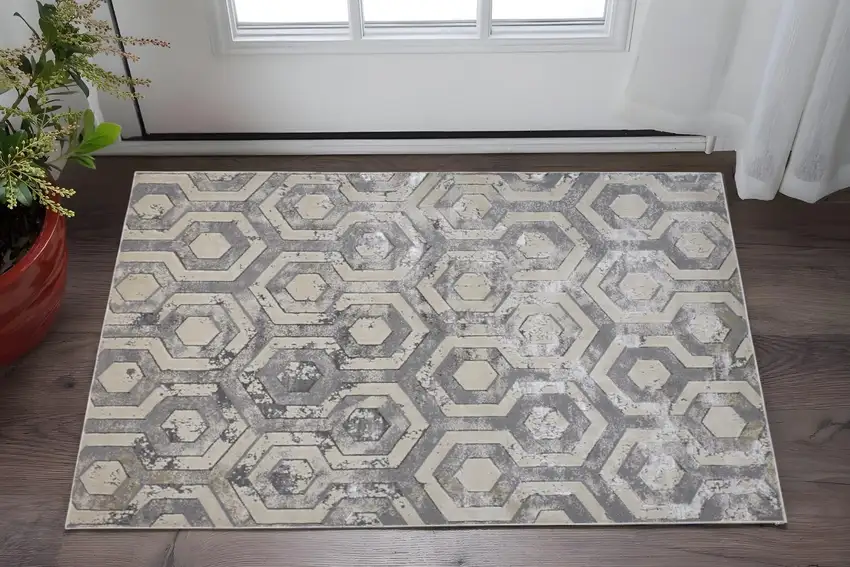 Gray Taupe And Silver Abstract Stain Resistant Area Rug Photo 1