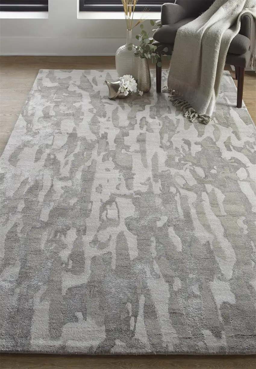 Gray Taupe And Silver Abstract Tufted Handmade Area Rug Photo 8