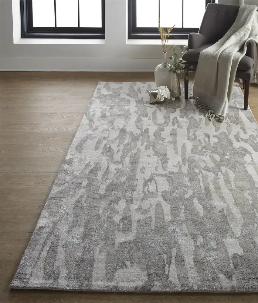 Gray Taupe And Silver Abstract Tufted Handmade Area Rug Photo 7