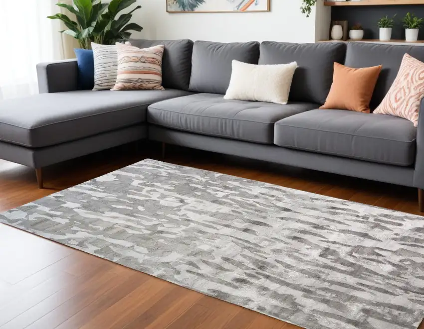 Gray Taupe And Silver Abstract Tufted Handmade Area Rug Photo 1