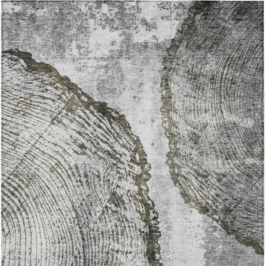Gray Taupe And Silver Abstract Washable Indoor Outdoor Area Rug Photo 5