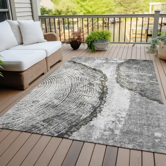Gray Taupe And Silver Abstract Washable Indoor Outdoor Area Rug Photo 7