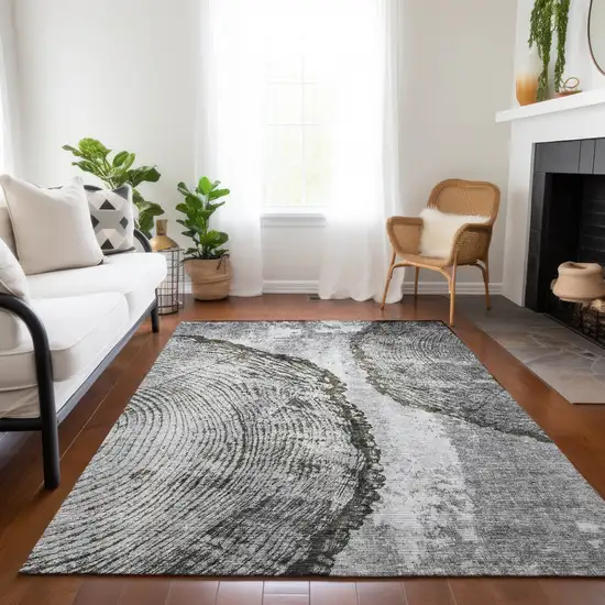 Gray Taupe And Silver Abstract Washable Indoor Outdoor Area Rug Photo 9