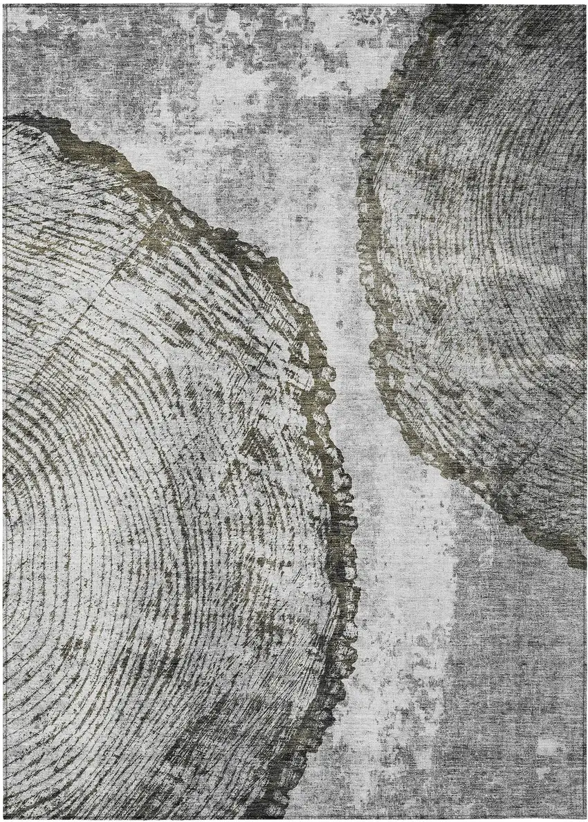 Gray Taupe And Silver Abstract Washable Indoor Outdoor Area Rug Photo 2