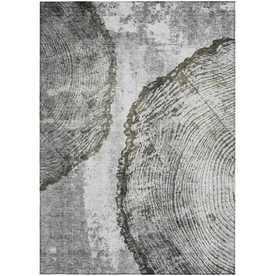 Gray Taupe And Silver Abstract Washable Indoor Outdoor Area Rug Photo 6